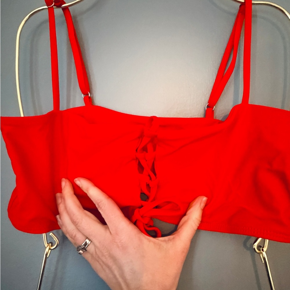Red Lace-Up Bikini Set - Picture 2 of 3